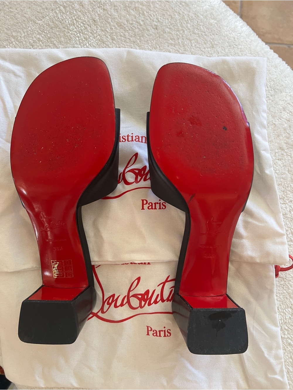 Christian Louboutin Black Leather Slide Mules with Logo - Picture 3 of 5